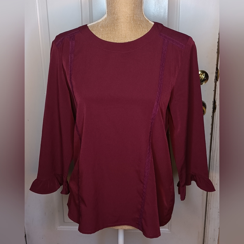Banana Republic Beet Root Red Ruffled 3/4 Sleeve Blouse Size M